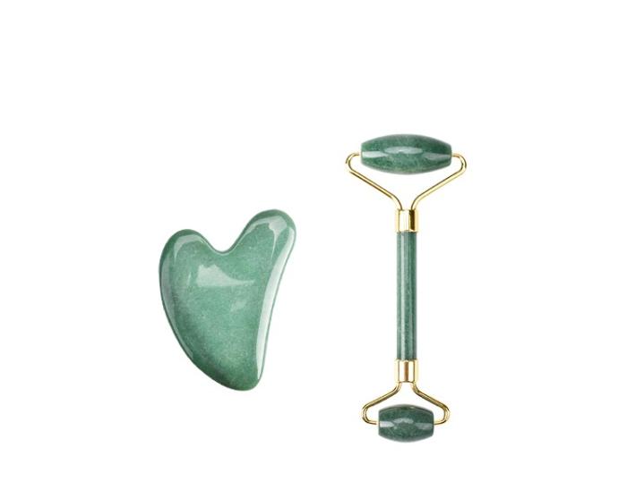 Bild 1, Hahne Gem Gua Sha set - Grön aventurin Jade roller och sten