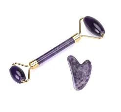 Hahne Gem Gua Sha set: Lila Ametist Jade roller och sten