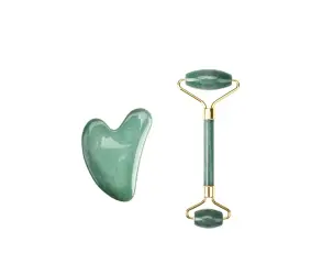 Hahne Gem Gua Sha set - Grön aventurin Jade roller och sten