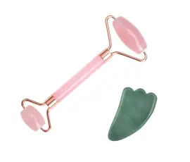 Mediconline Rose Quartz Roller med Jade Gua Sha Sten